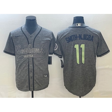 Men's Seattle Seahawks #11 Jaxon Smith-Njigba Grey With Patch Cool Base Stitched Baseball Jersey MQDK