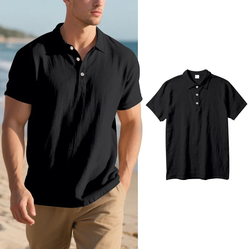 2026 New Men's Short-Sleeve Linen Polo Shirt &mdash; Loose-Fit, Casual, With Turn-Down Collar-INSPIREUSE