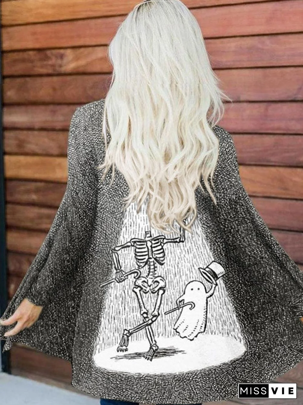 Women's Vintage Ghost Casual Print Long Sleeve Cardigan