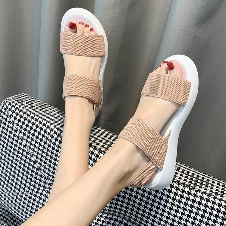 Breakj Breakj Sandals Women's Elastic Tight 2025 Summer New Students Wear Fairy Wind Roman Beach Women's Shoes Outside The Flat