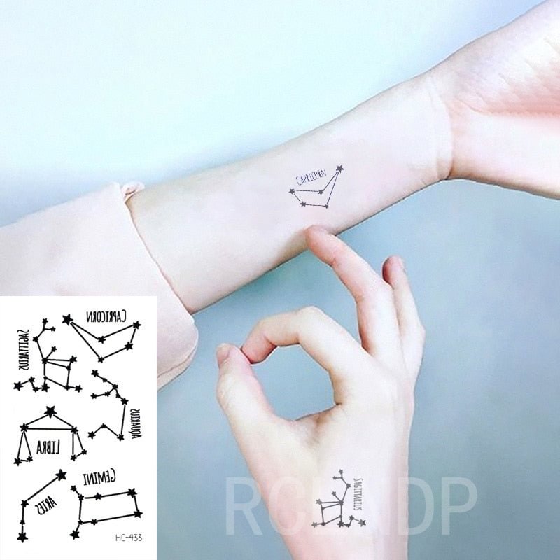 Waterproof Temporary Tattoo Sticker Star Constellation Shape Aries Libra Capricorn Flash Tatoo Fake Tatto Art for Women Men