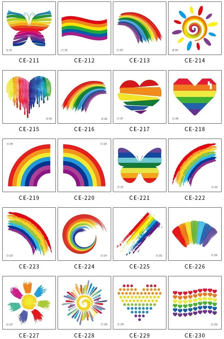 20pcs/Set Rainbow Temporary Tattoo Colorful Pride Day Stickers No Repeat Waterproof LGBT Body Art Disposable tatouage temporaire