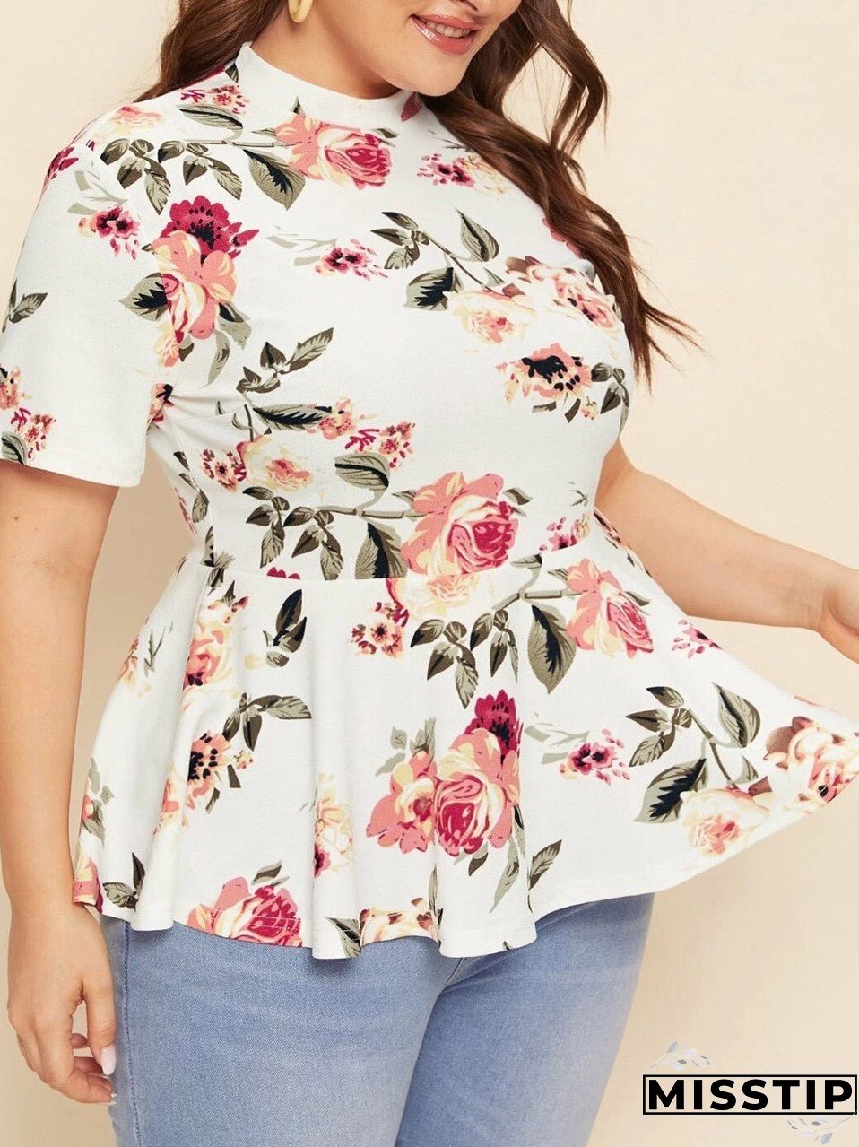 Printed Crew Neck Short Sleeve Top Knit T-Shirt