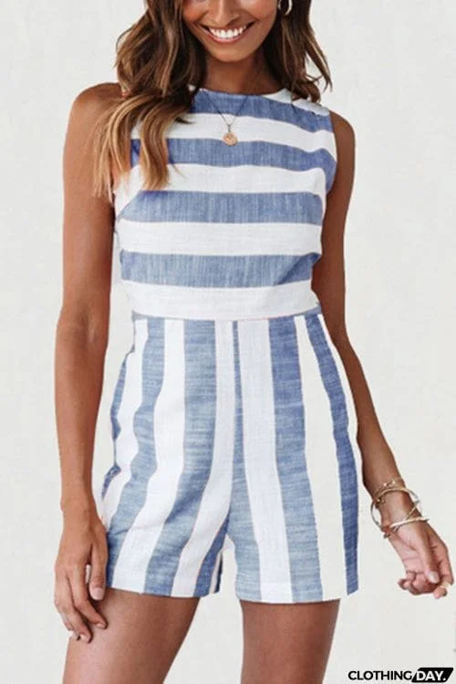 Casual Stripe Sleeveless Romper