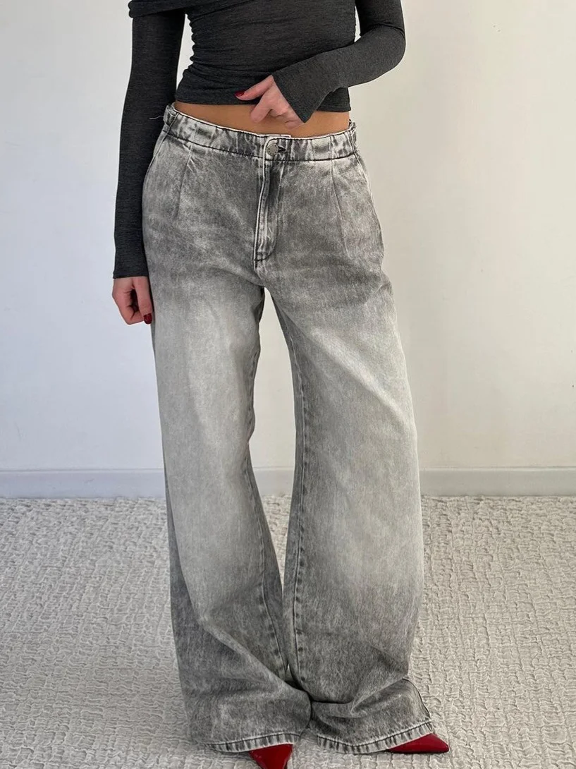 Athvotar Athvotar Low-Rise Old Denim Trousers Street Retro Washing Wide Legs Jeans Female Sense