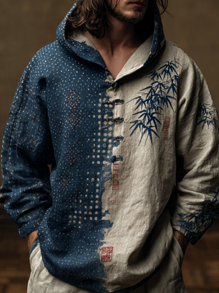 Bamboo Grove Japanese Art Two Tone Embroidered Hoodie  artssus