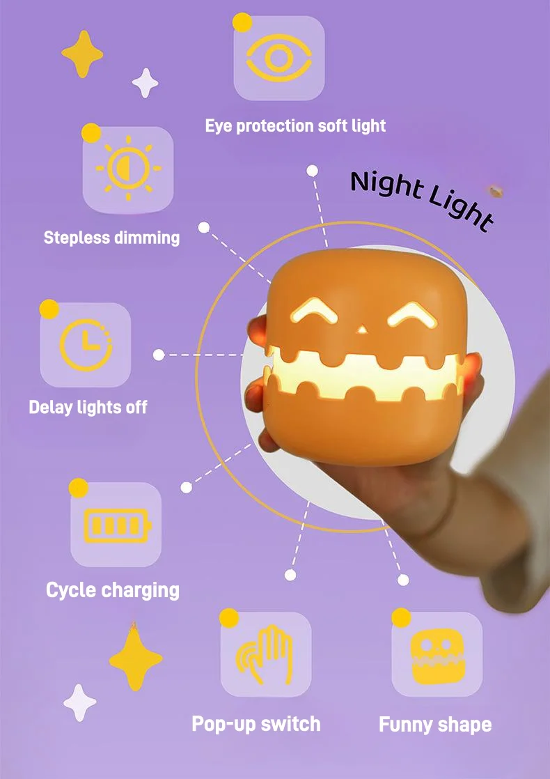 Pumpkin Night Light LED Stepless Dimming Children's Eye Protection Timing Sleeping Night Light Funny Halloween Gift