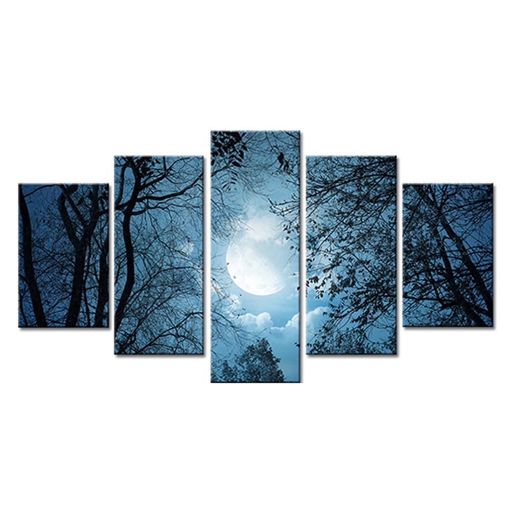 

80*40CM - Multi-picture Round Drill Diamond Painting - 5pcs Trees in Moonlight, 501 Original