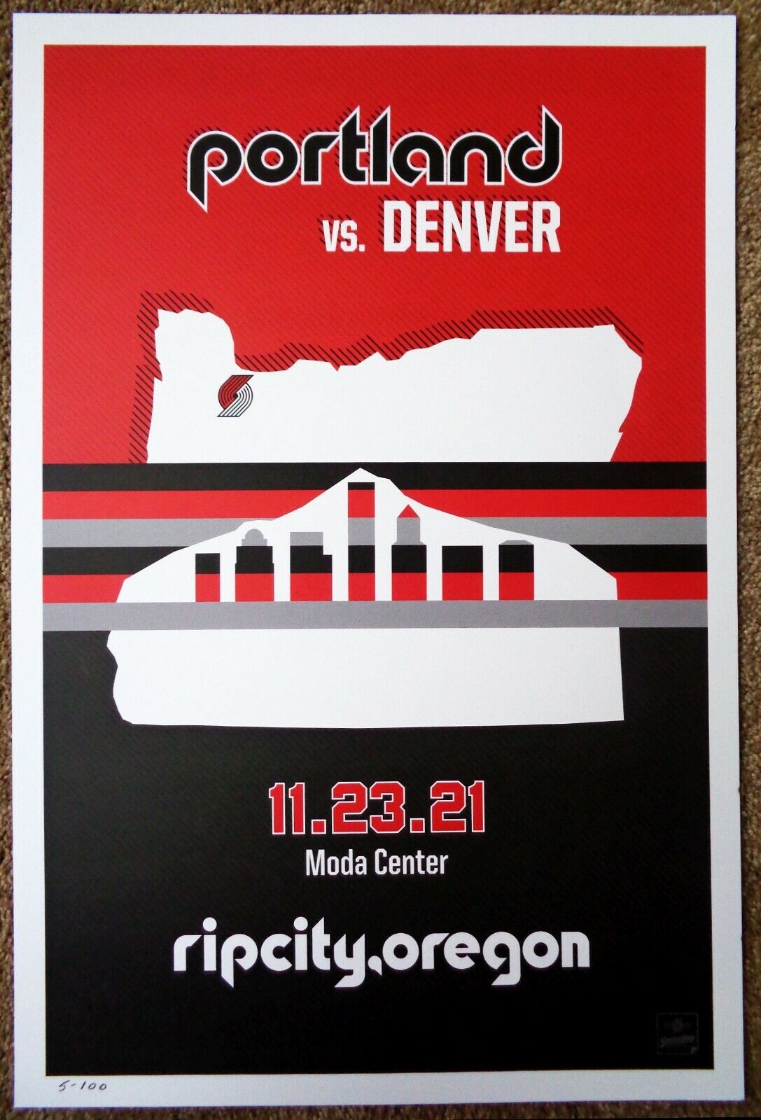 Portland Trailblazers GAMEDAY POSTER 5/100 Denver Nuggets Blazers 11-23-21