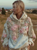 Bohemian Style Plant And Flower Embroidery Pattern Women's Hooded Sweatshirt