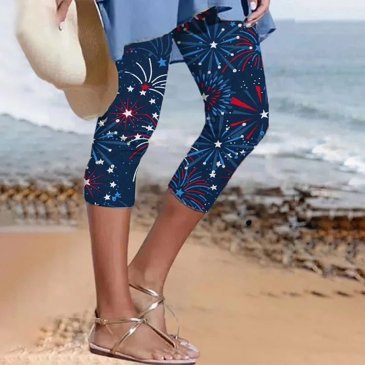 VChics American Flag Fireworks Print Leggings
