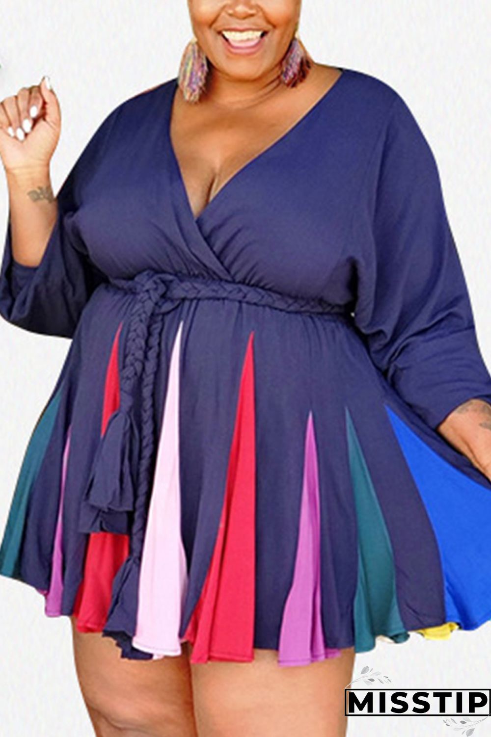 Orange Sexy Print With Belt V Neck A Line Plus Size
