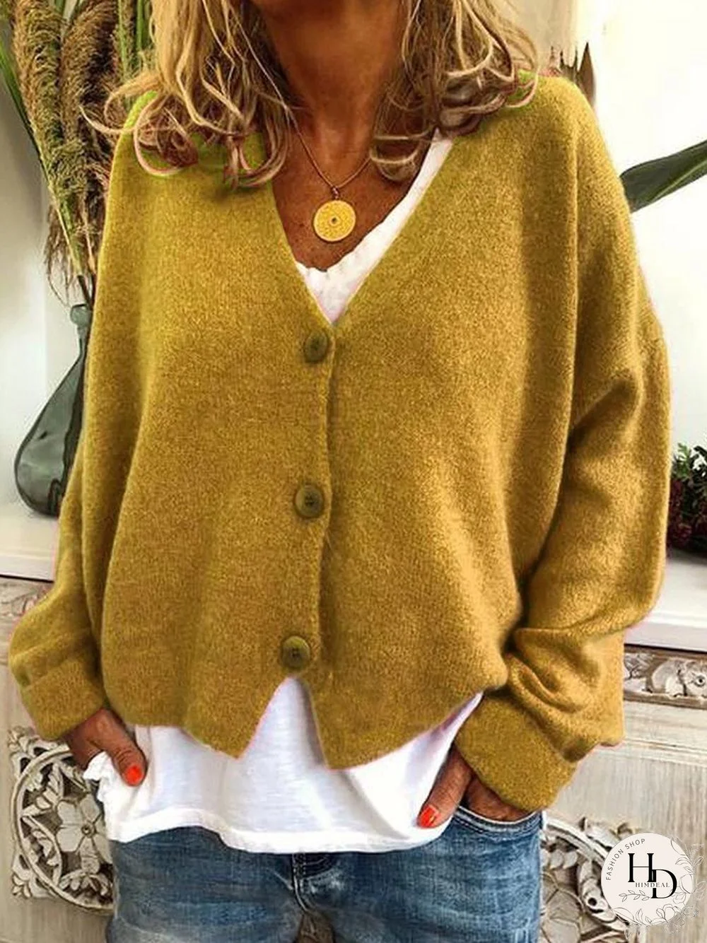 Open Button Casual Sweater Knitted Cardigan