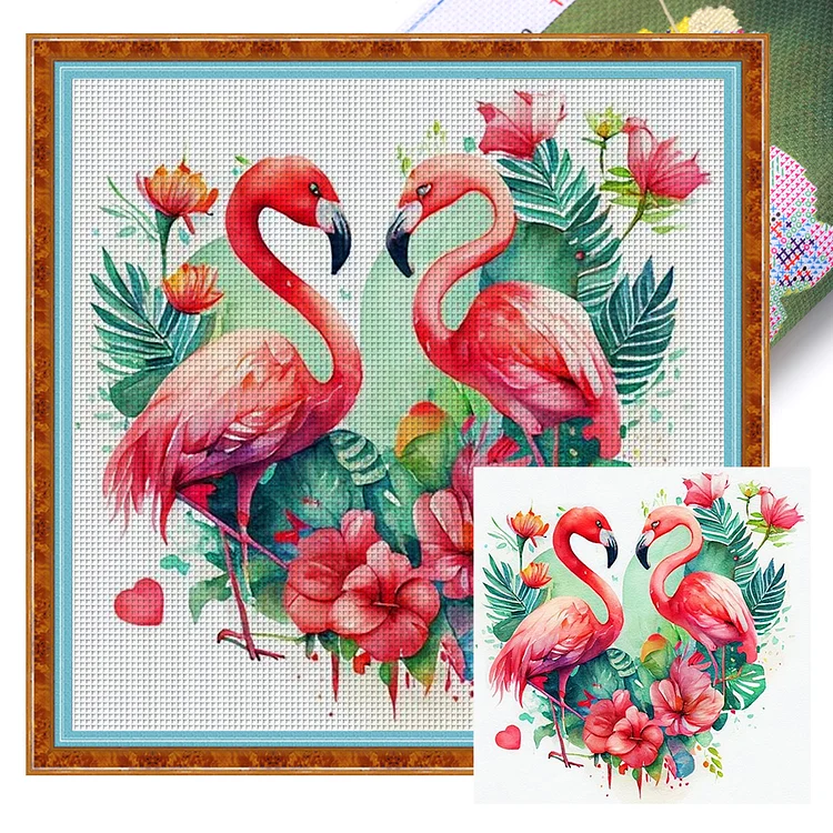 Couple Flamingos 18CT (30*30CM) Stamped Cross Stitch gbfke