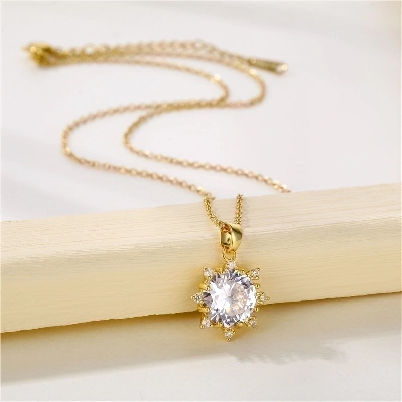 Stainless Steel Titanium Steel 18K Gold Plated Korean Style Plating Inlay Sector Star Flower Zircon Pendant Necklace