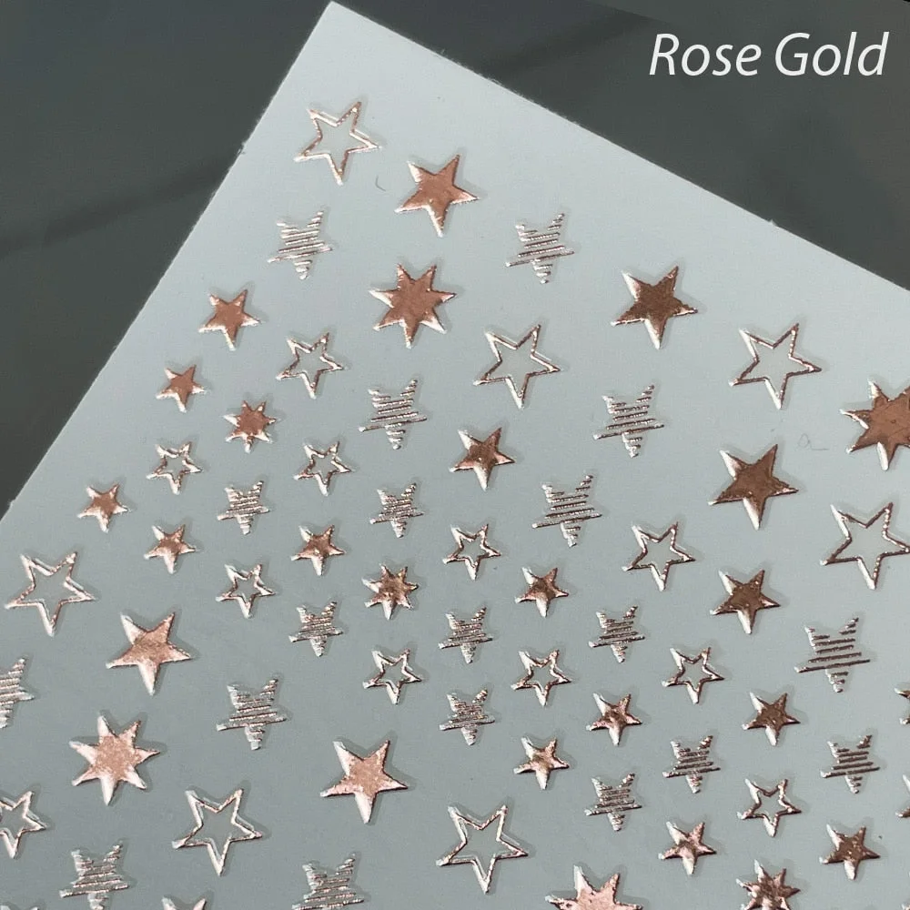 Stars Stickers Hologram Silver Gold Black & White 3D Engraved Nail Sticker Nail Art Decorations Nail Decals Design