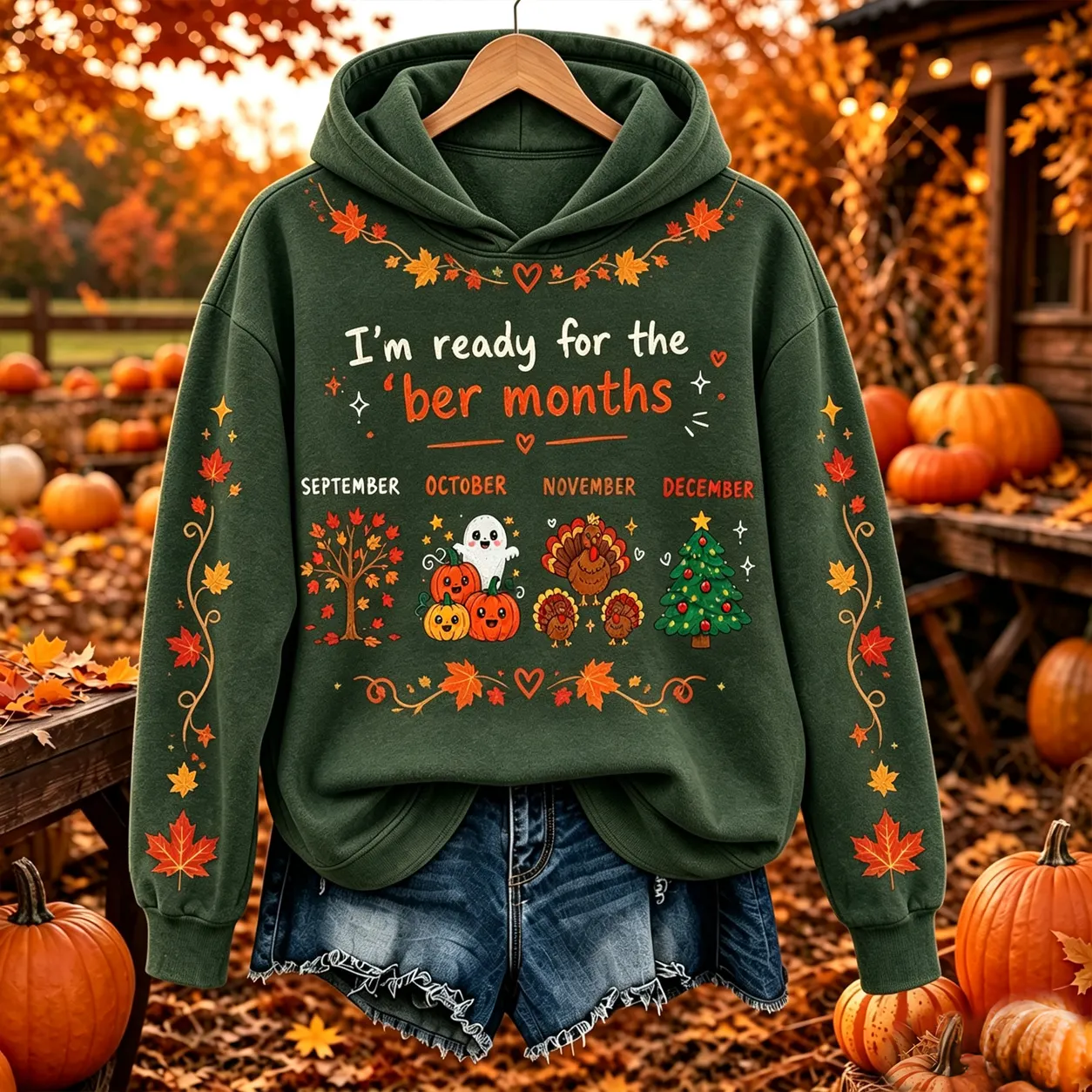 Comstylish Women's Vintage I'm Ready For The 'ber Months Print Casual Hoodie