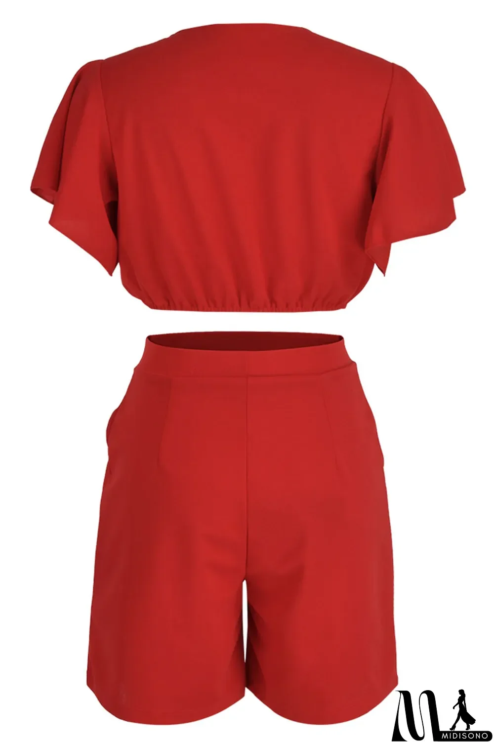 MidiSono - Yellow Casual Solid Patchwork Flounce V Neck Short Sleeve Two Pieces