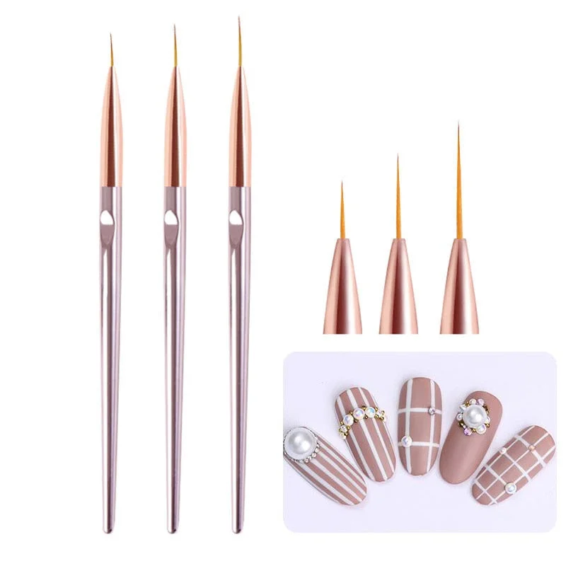 3pcs/Set Nail Brush Nail Art Acrylic Liquid Powder French Stripes Lines Liner Painting Design Brush Dotting Picking Pen Tool-Nail Inspo