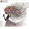 Diamond Painting-DIY Crystal Rhinestone Floral Hair Flute Girl