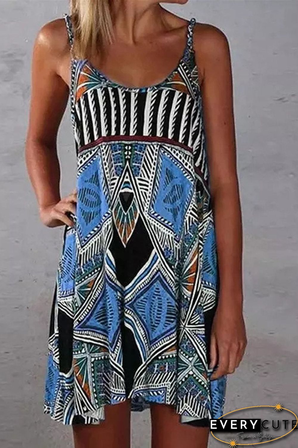 Bohemian Geometric Print Beach Dress