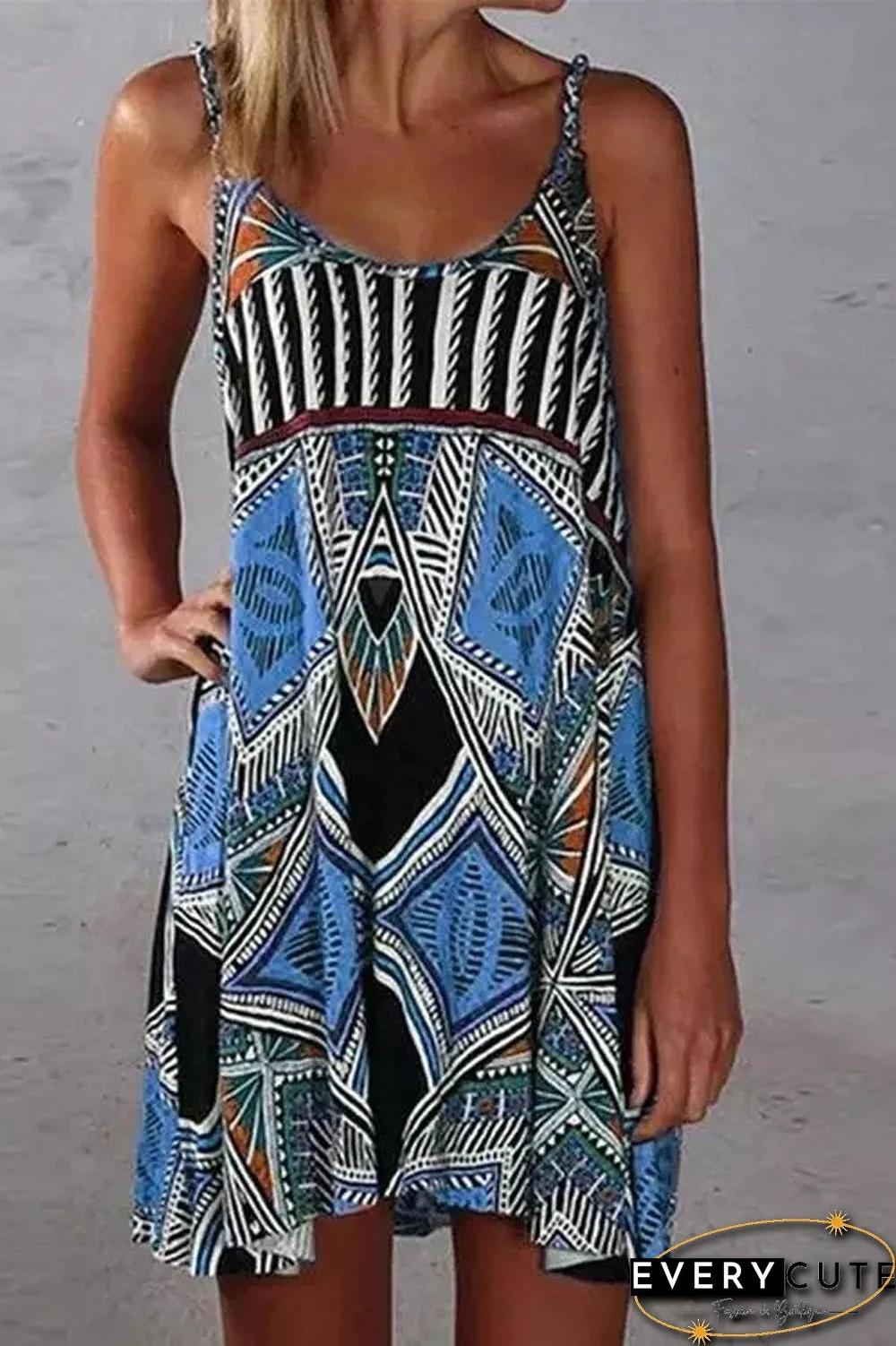 Bohemian Geometric Print Beach Dress