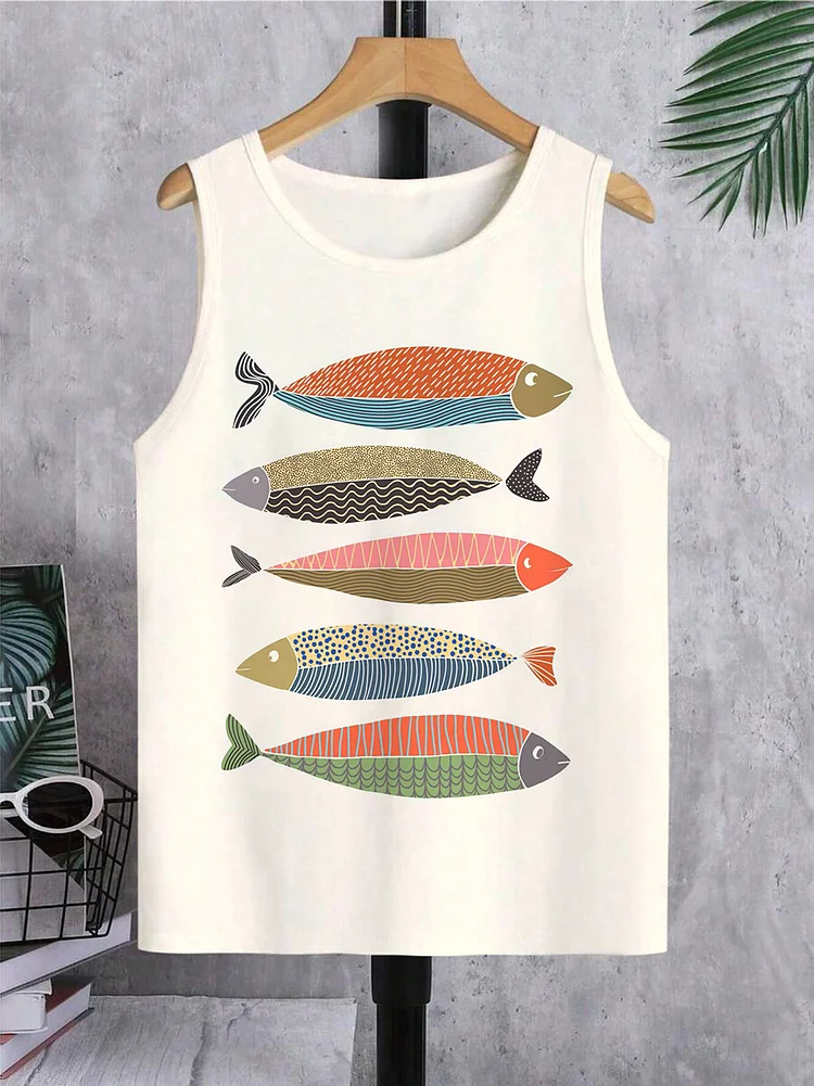 Men's Hawaiian Fish Abstract Color Matching Print Tank Top