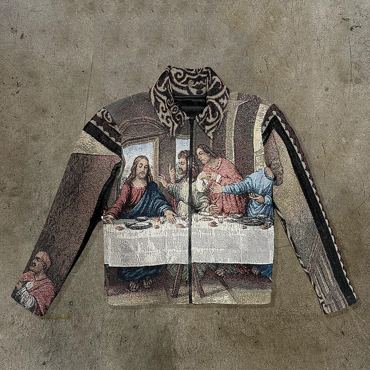 Personalized Last Supper Graphic Print Tapestry Zipper Jacket