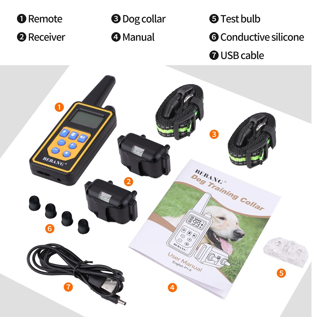 Dog Training Collars, Dog Shock Collar with Remote 2600 feet, 3 Modes Beep Vibration Shock, IPX7 Waterproof, LED Light, USB Charging, Dog Bark Collar for Training Small Medium Large Dogs