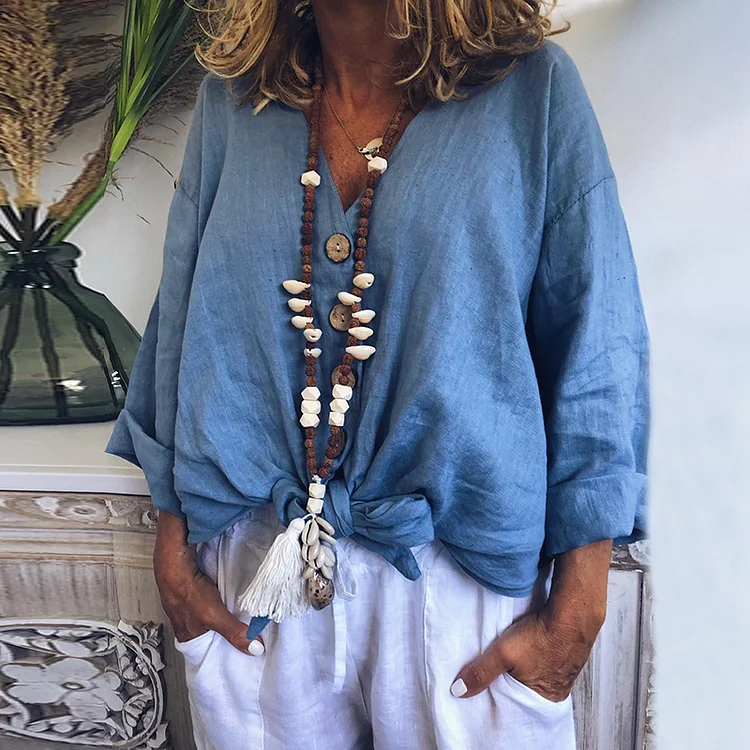 Solid Color Cotton And Linen Loose Casual Shirt