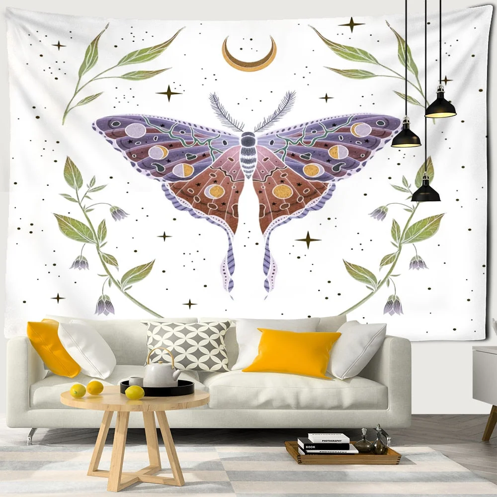 Bohemian Moon Phase Flower Tapestry Wall Hanging Hippie Mandala Butterfly Art Witchcraft Home Room Decor
