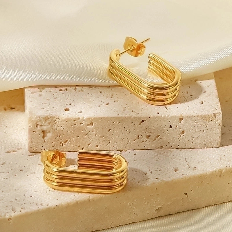 1 Pair Retro Classic Style C Shape Plating 304 Stainless Steel 18K Gold Plated Ear Studs