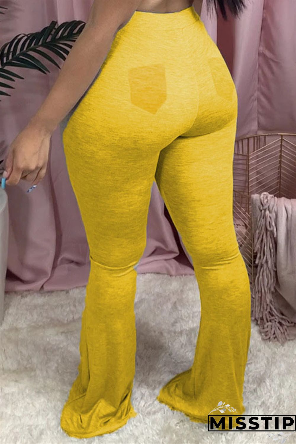 Dark Gray Elastic Fly Mid Solid Boot Cut Pants Bottoms