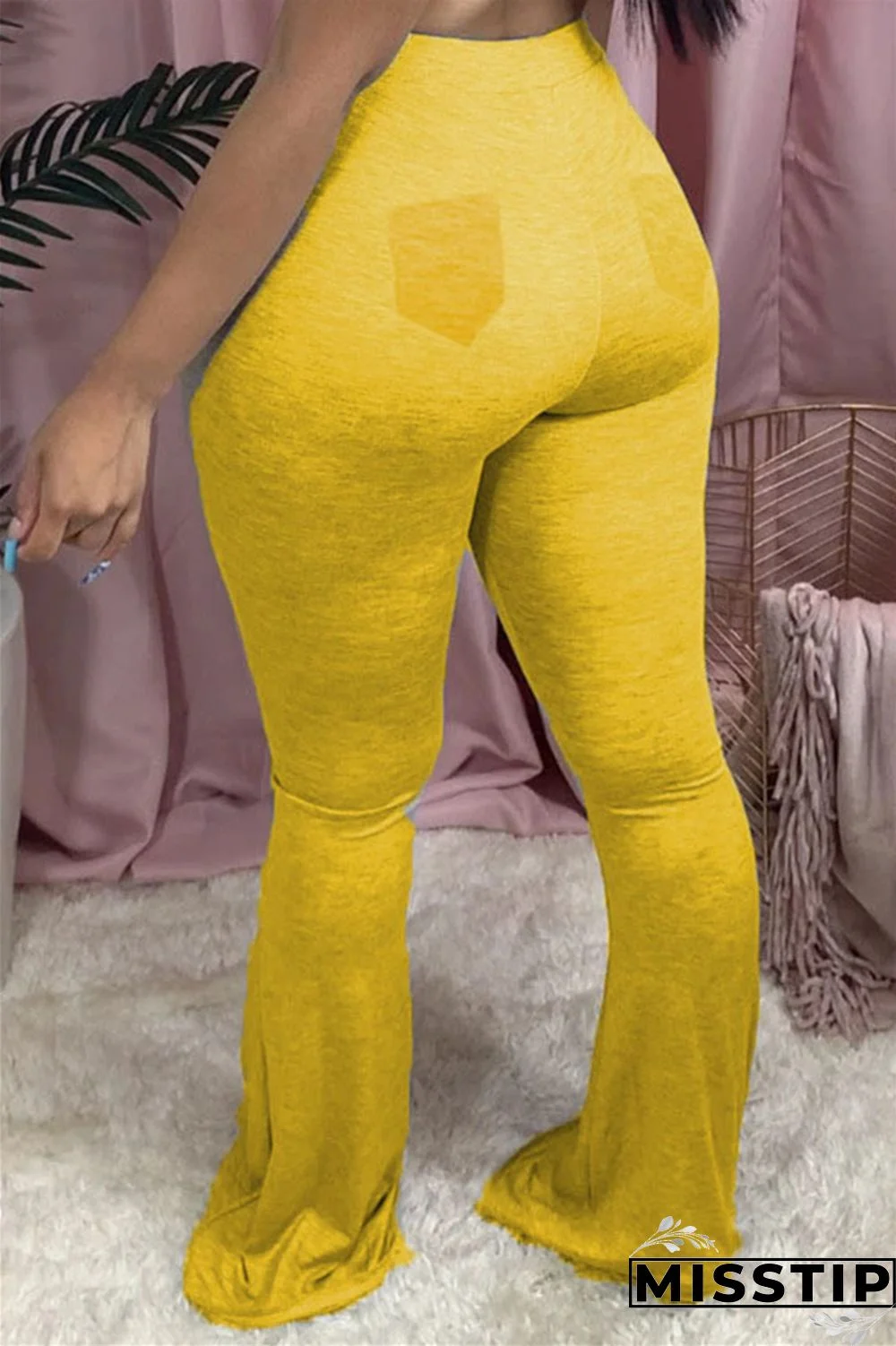 Dark Gray Elastic Fly Mid Solid Boot Cut Pants Bottoms