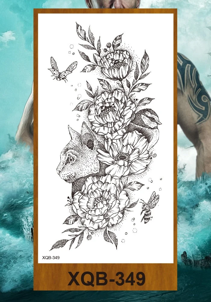 Temporary Tattoos Stickers Woman Arm Neck Chest Fake Tattos Girl Flower Cute Fox Mask Pussy Cat Body Makeup Waterproof Serpenti