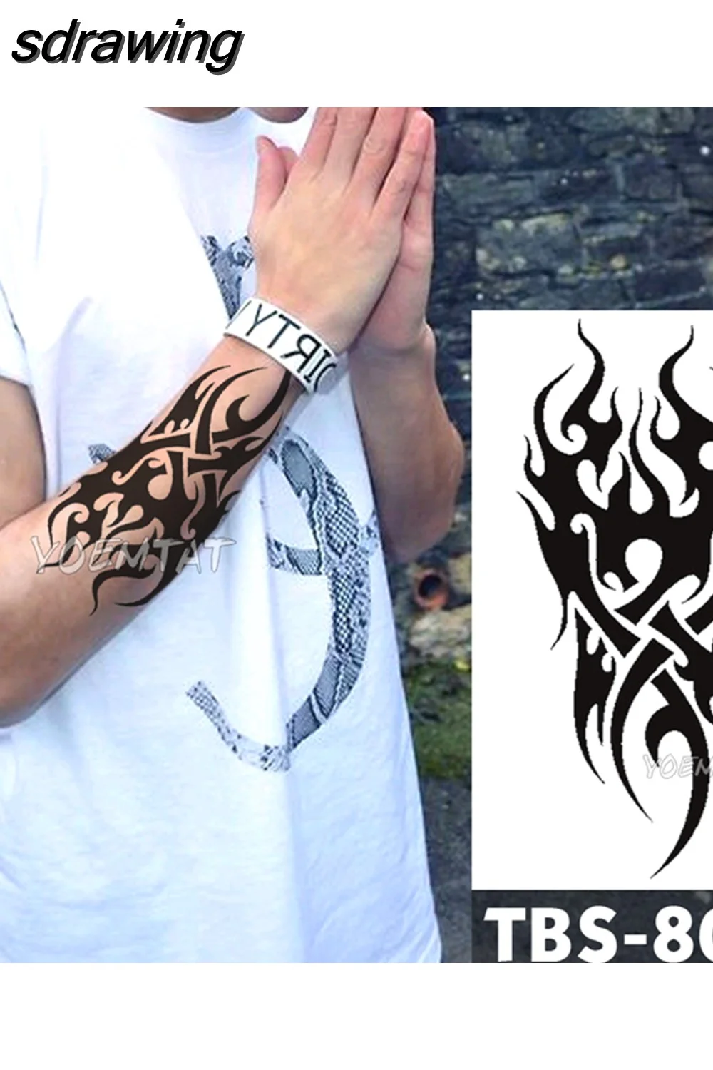 sdrawing Temporary Tattoo Sticker Yin Yang Dragon Feather Wings Flash Tattoos Wolf Totem Body Art Arm Fake Tatoo Men