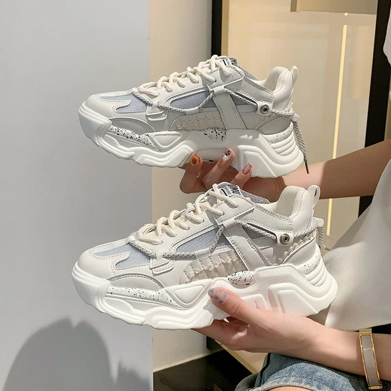 Fashion Women Chunky Sneakers Height Increasing Thick Bottom Women's Casual Shoes Designer Ladies White Black Dad Sport Shoes