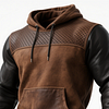 Men's Vintage Brown Leather-Trimmed Hoodie With Perforated Details by Inlyline
