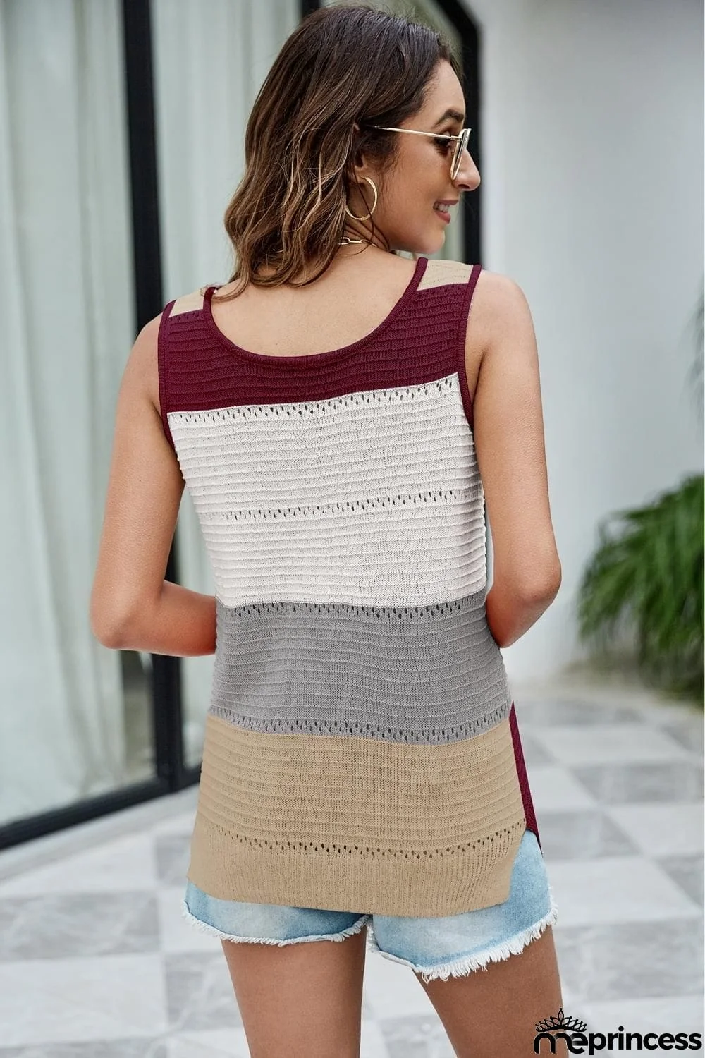 Color Block Slit Knit Tank