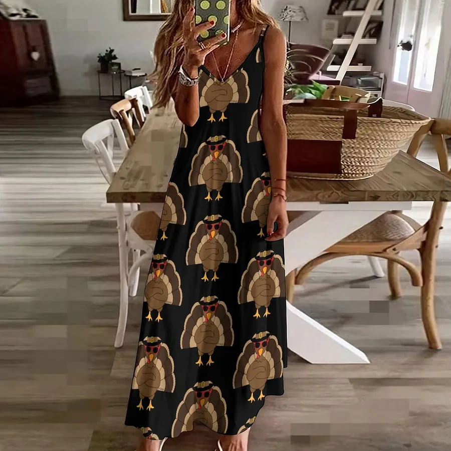 Brown Turkey W Sunglasses Thanksgiving Women's Casual Strappy V Neck Sleeveless Flowy Loose Long Maxi Beach Dress Sundress Brown-S Brown Turkey W Sunglasses Thanksgiving Women's Casual Strappy V Neck Sleeveless Flowy Loose Long Maxi Beach Dress Sundress Brown-S