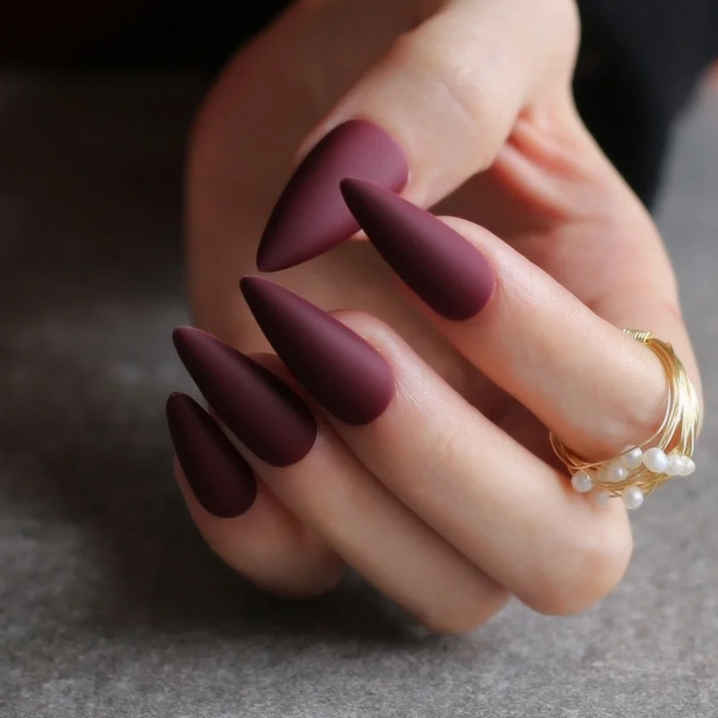 DIY long shiny fake nails INS 10 colors optional Stiletto salon glossy false nails Long almond salon art false nails matte-Nail Inspo