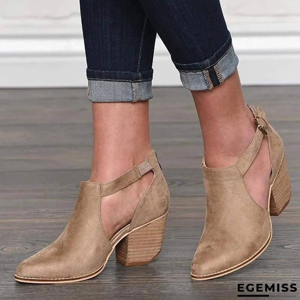 Buckle Cut Out Chunky Heel Zipper Boots | EGEMISS