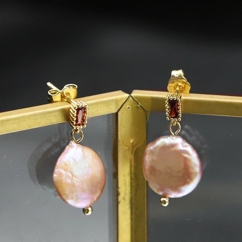 1 Pair 925 Sterling Silver Natural Stone Pearl Leaf Square Oval Earrings