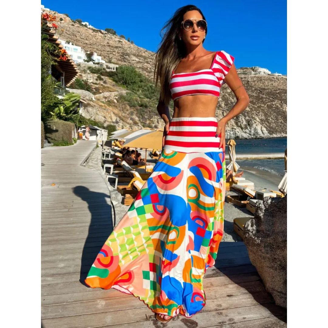 Ballifyex 2025 New Print Swimwear Cover Up Sexy Beach Dress Women Summer Ladies Crossover Tie Dress Bikini Dress Bathing Suit Beach Wear T