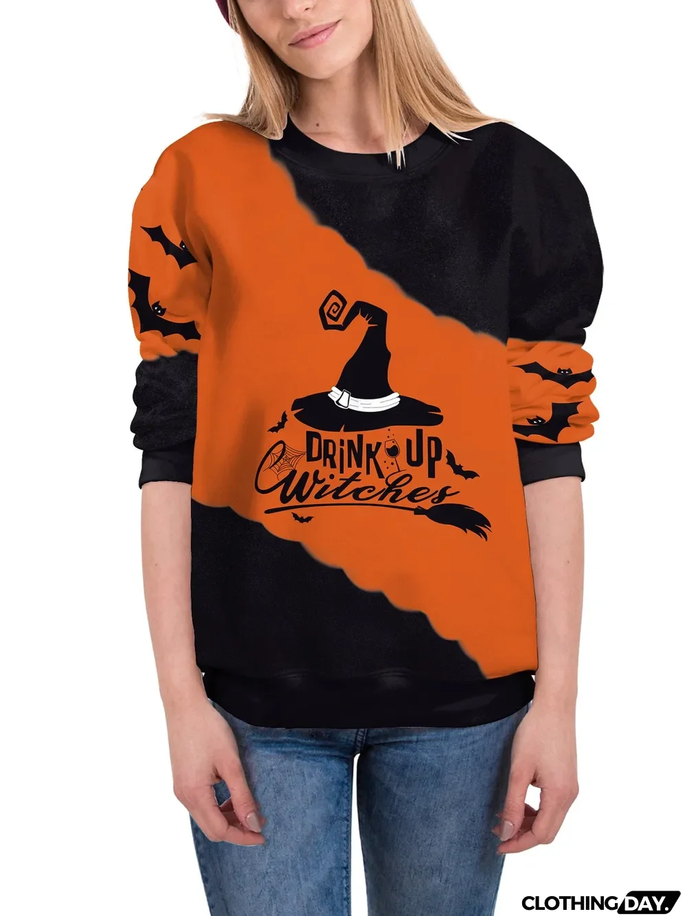 Women's Halloween Graphic Solid Color Scoop Neck Long Sleeve Top
