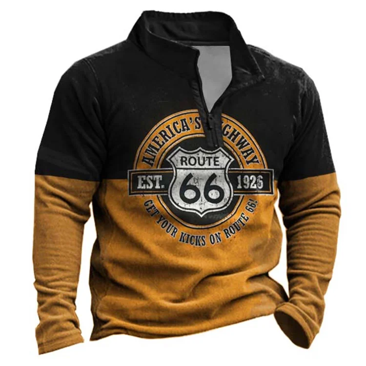 Men's Outdoor Route 66 Print Zipper Sweatshirt db22