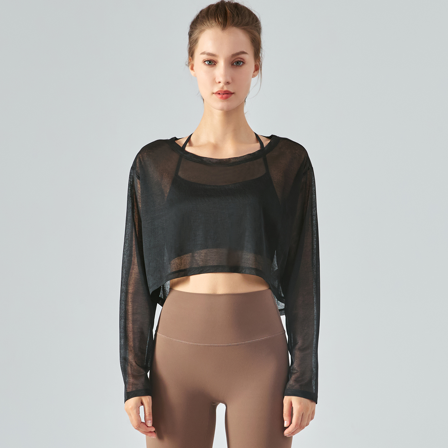 Buy different colors and types of moth yarn antistatic yoga smock see through gym t-shirt on Hergymclothing