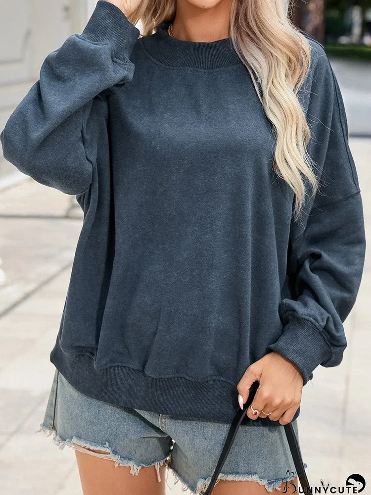 Vintage Washed Sky Blue Drop Shoulder Crew Neck Sweatshirt