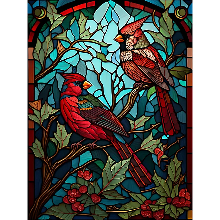 Full Round Diamond Painting - Bird Cardinal Glass Painting 30*40CM