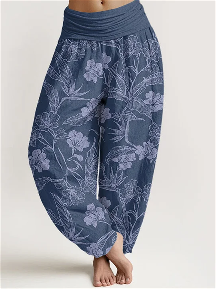Women's Pants Floral Printed Loose Casual Wide Leg Women's Pants Lantern Pants-JRSEE